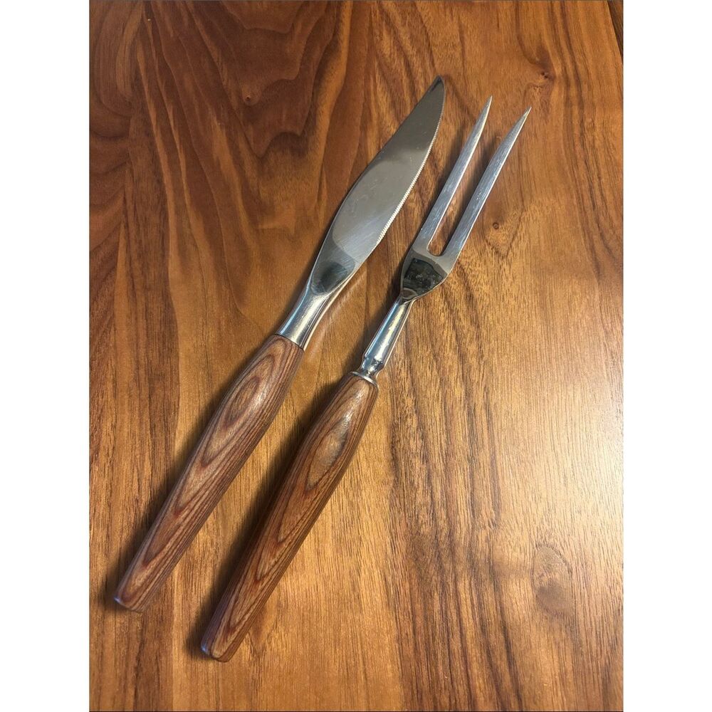 Vintage Mode Danish Wood-Handle Carving Set - Knife & Fork